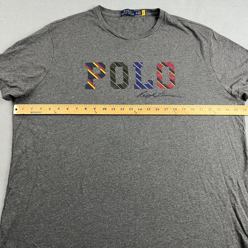 Polo Ralph Lauren Striped Logo Graphic Print T-Shirt Heather Gray Men's XXL - Picture 6 of 9